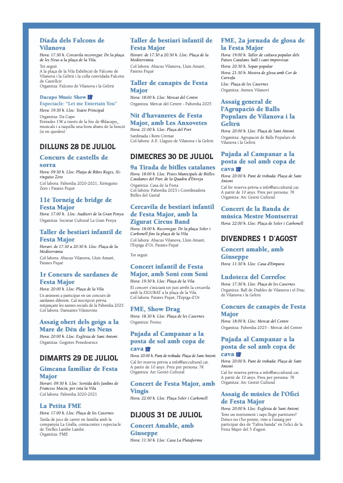 Programació festa major 2025 a Vilanova i la Geltrú - pàgina1